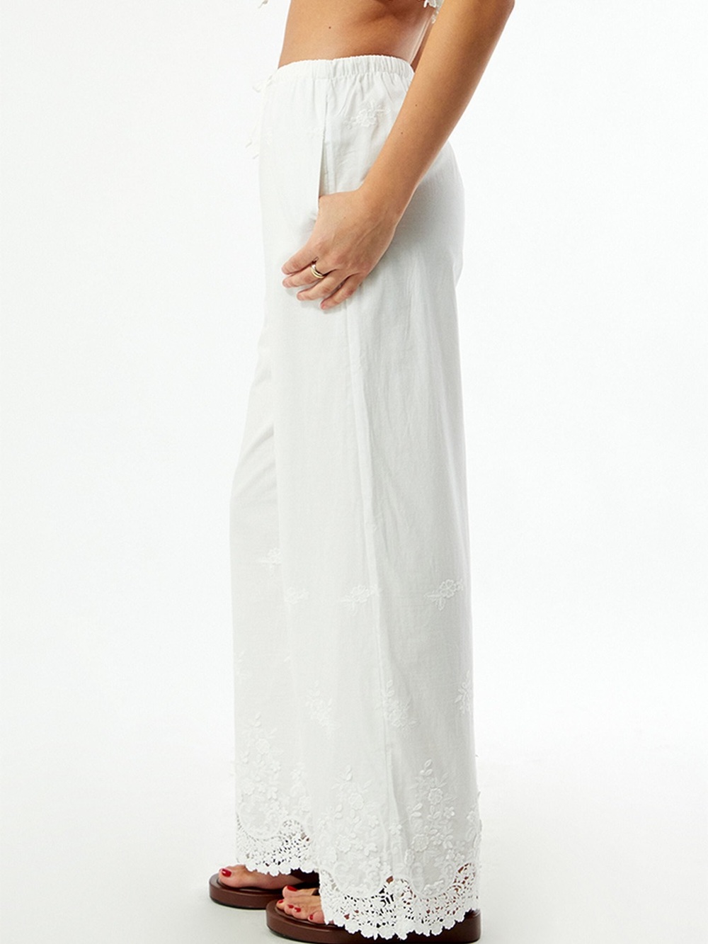 WEWOREWHAT/ White High-Rise Wide-Leg Embroidered Eyelet Pants/ NWOT/ M /28”waist - Picture 3 of 5